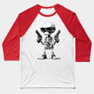 Funny Skeleton; Skull Gun Baseball T-Shirt